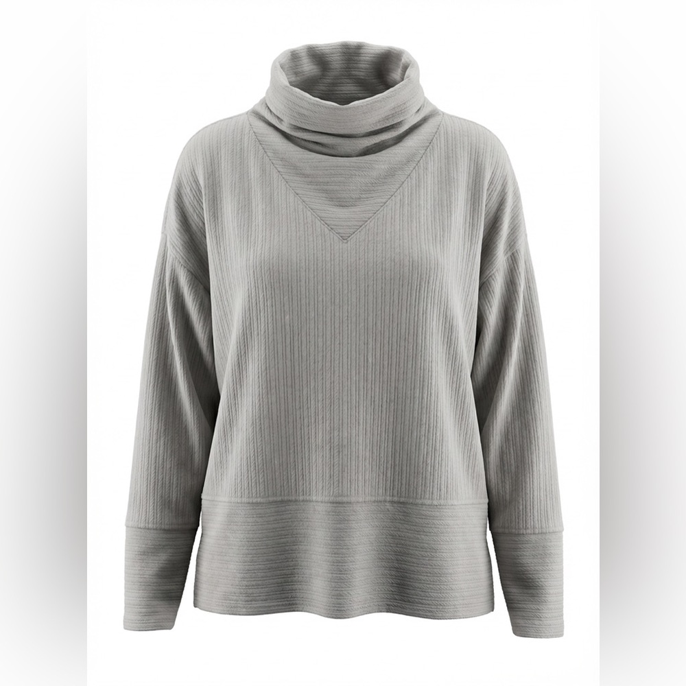 Tahari Sport Top Womens Pullover Ribbed Funnel Neck Gray Sz M NWT PTP 23”